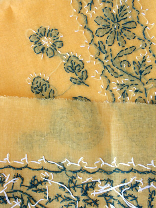 Green-and-yellow-chikankari-cotton-sari