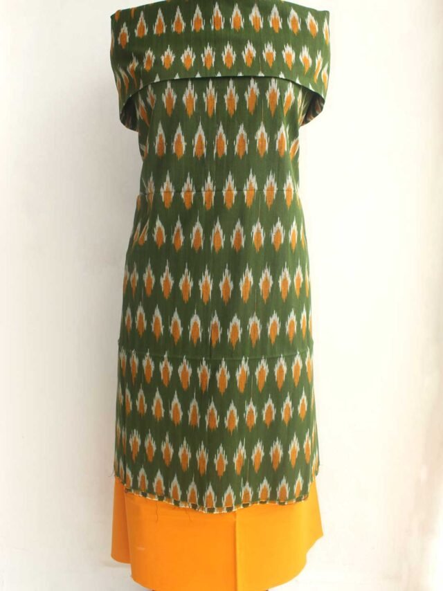Green-and-yellow-cotton-ikat-kurta-salwar-set