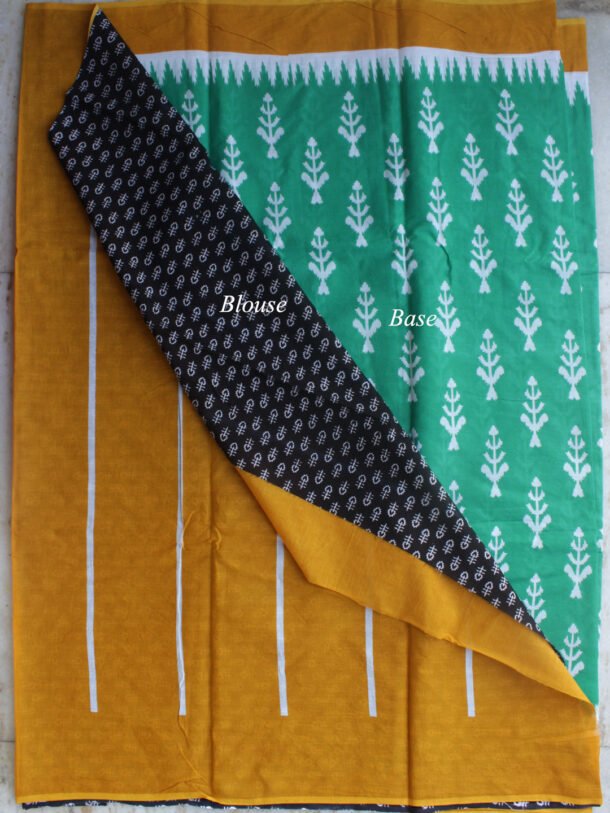 Green-and-yellow-hand-printed-mul-sari
