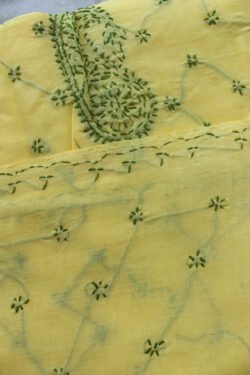 Green-lucknow-embroidery-on-yellow-cotton-sari