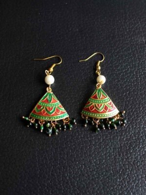 Green-red-triangular-meenakari-earrings