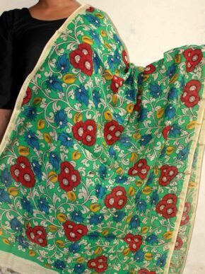 Green-red,-yellow-handpainted-chanderi-kalamkari-dupatta-shilphaat