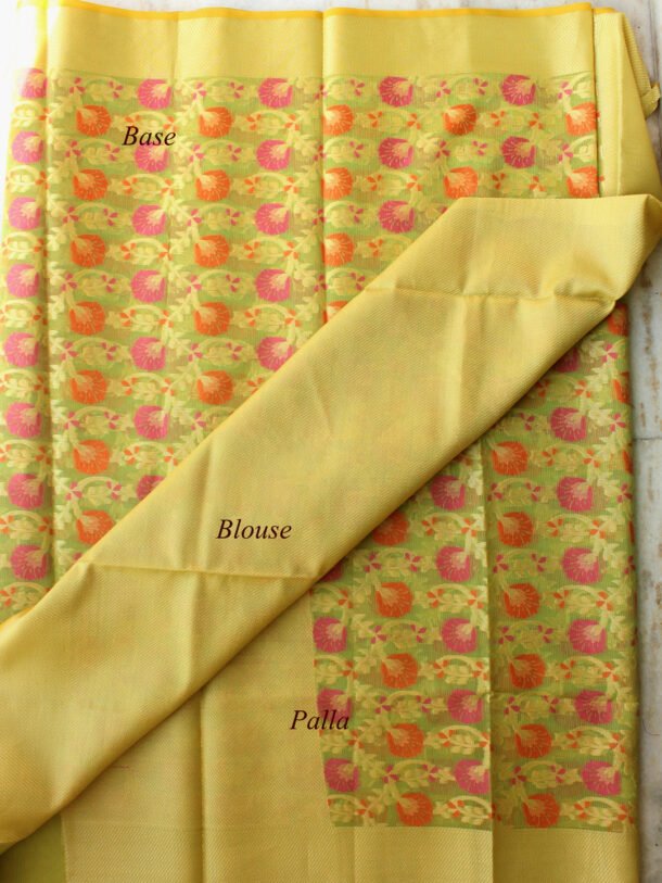 Greenish-yellow-banarsi-kora-silk-sari
