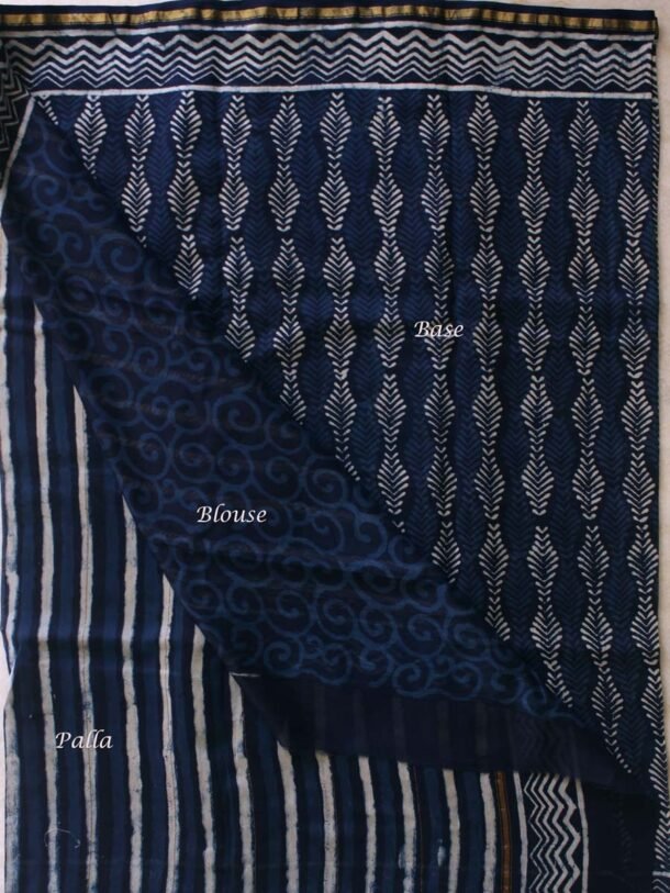 Indigo-and-white-block-printed-sari.Shilphaat