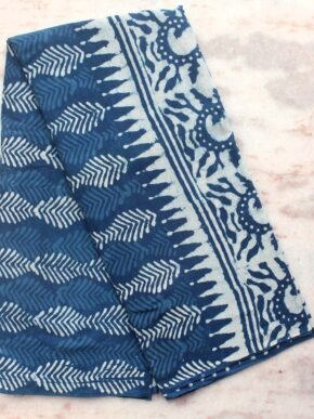 Indigo-dabu-block-print-mul-saree-at Shilphaat.com