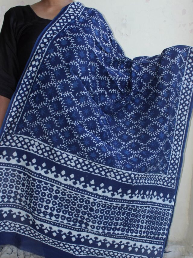 Indigo-dabu-block-printed-silk-cotton-dupatta-shilphaat