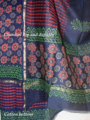 Indigo,-red-and-green-bagru-printed-silk-cotton-dress-material