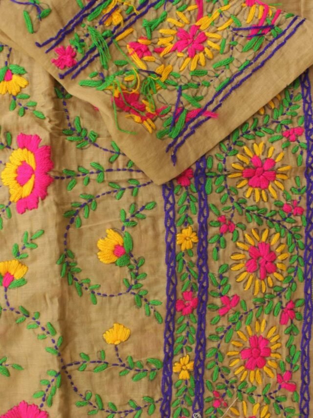 Light-brown-phulkari-cotton-pants-Shilphaat