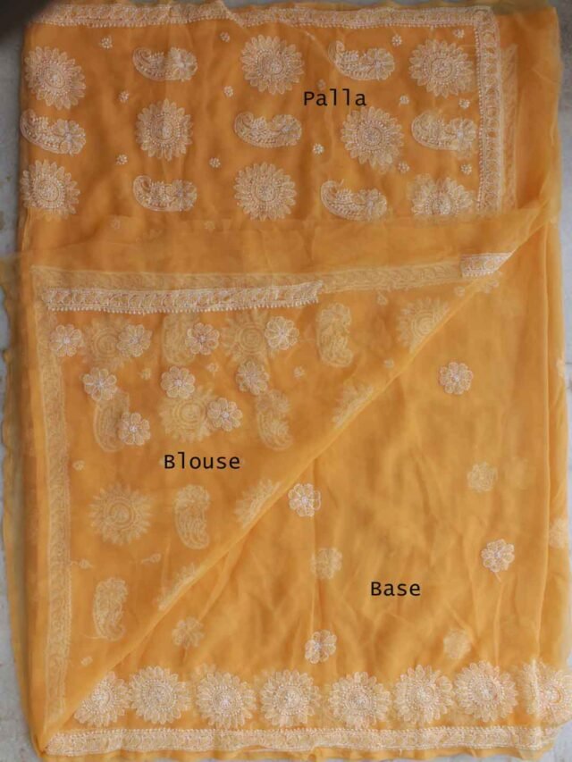 Light-orange-georgette-chikankari-saree