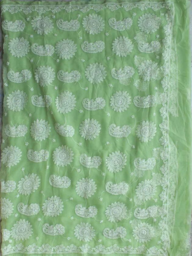 Lime-green-georgette-chikankari-saree