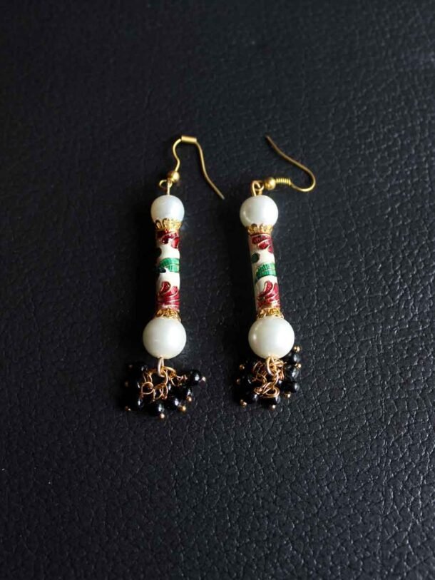 Long-white-meenakari-earrings
