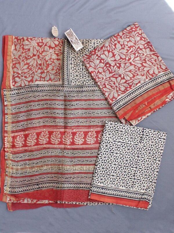 Madder-Red-and-Beige-Block-Printed-Chanderi-Ladies-Suit at Shilphaat.com