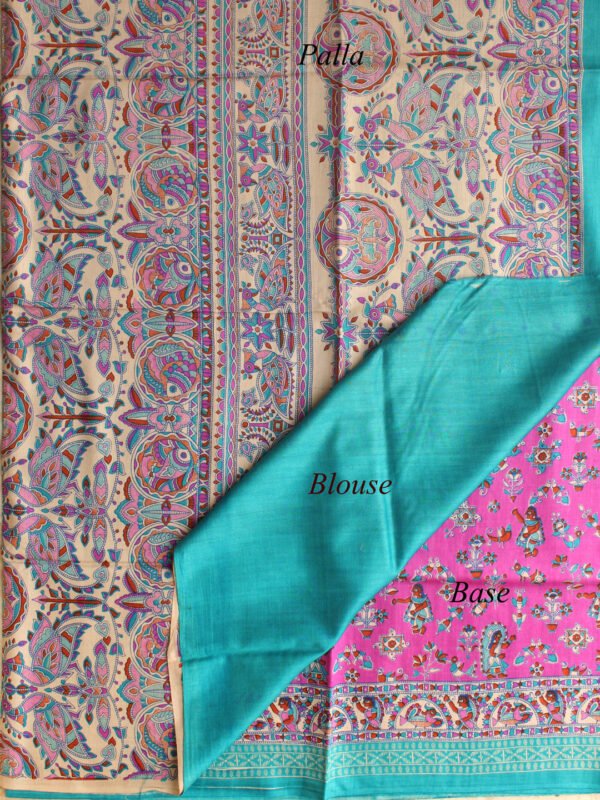 Madhubani on Purple Muga-Tussar silk sari - Shilphaat.com