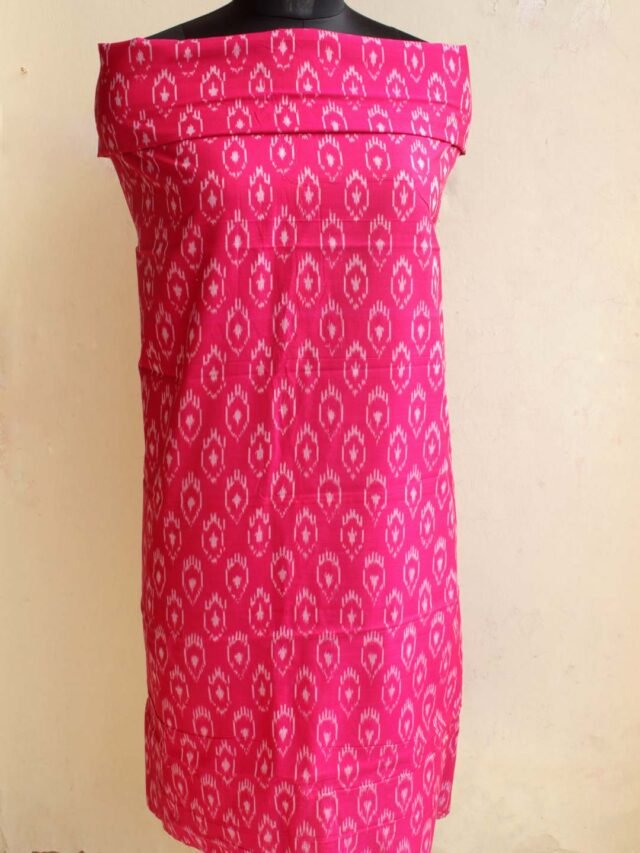Magenta-mercerized-cotton-ikat-kurta-fabric