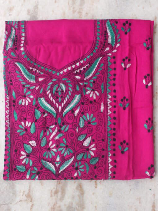 Magenta-pink-kanthawork-cotton-kurta-fabric