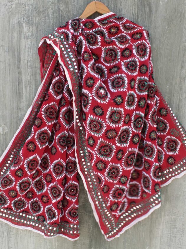 Maroon-Red-georgette-phulkari-dupatta