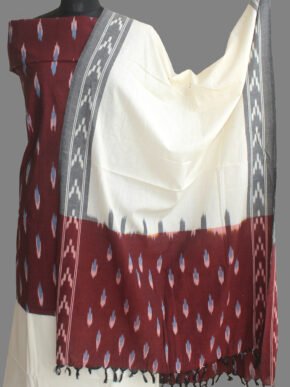 Maroon-and-white-ikat-cotton-suit