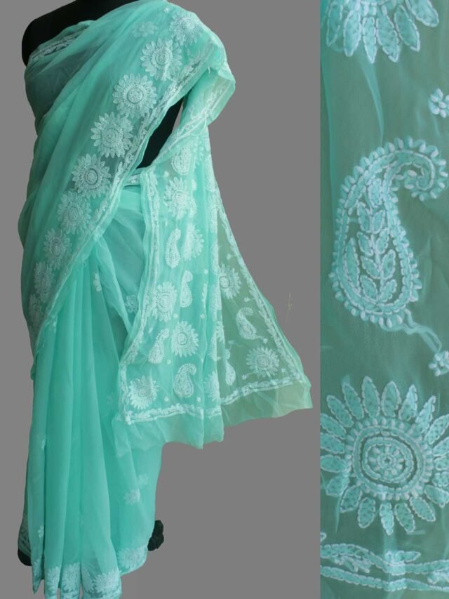 Mint-green-georgette-chikankari-saree