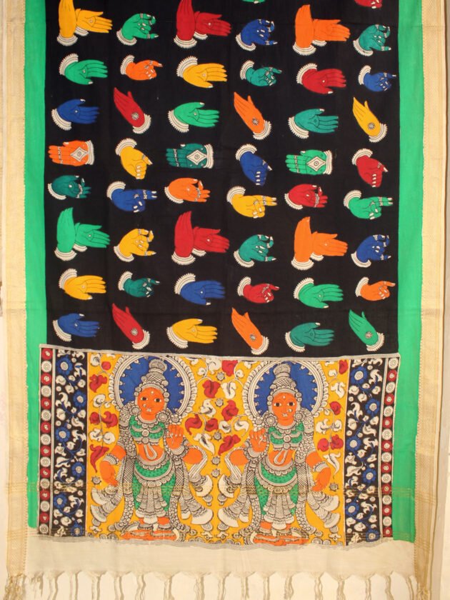 Mudra-pen-kalamkari-zari-border-cotton-dupatta-