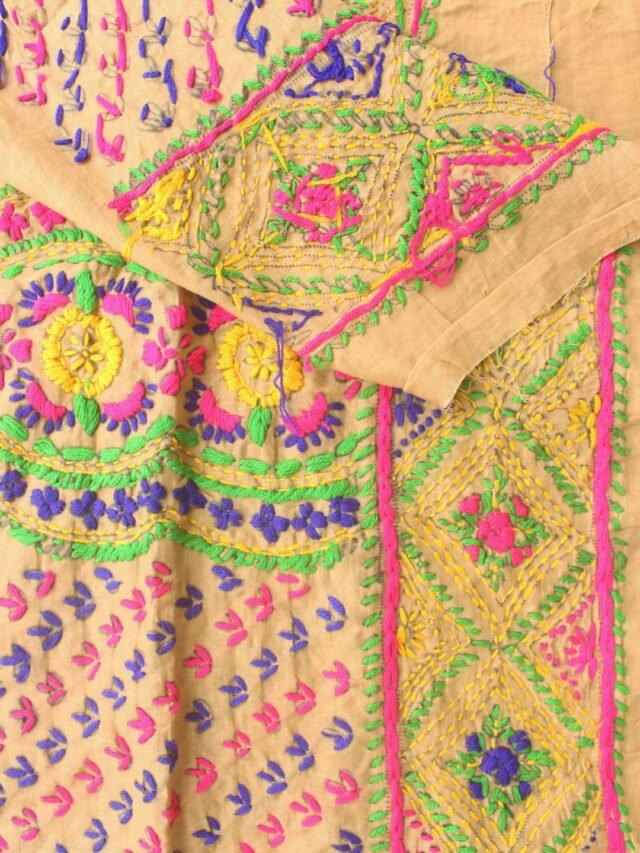 Multicolour-Phulkari-Embroidered-Fawn-Brown-Pant-Fabric