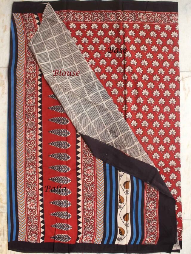 Off-white-and-red-bagru-printed-pure-cotton-sari