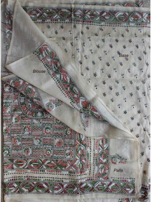Off-white-kantha-embroidered-pure-silk-sari
