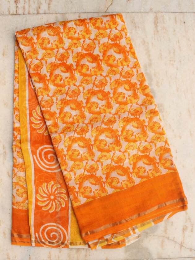 Orange-Block-printed-silk-cotton-sari