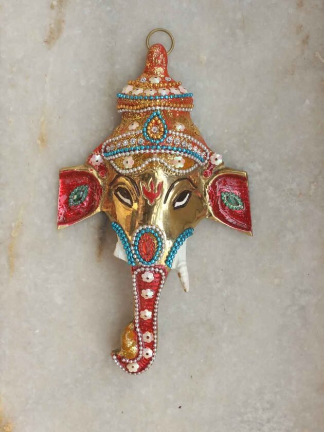 Orange-mukut-brass-ganesha-wall-hanging