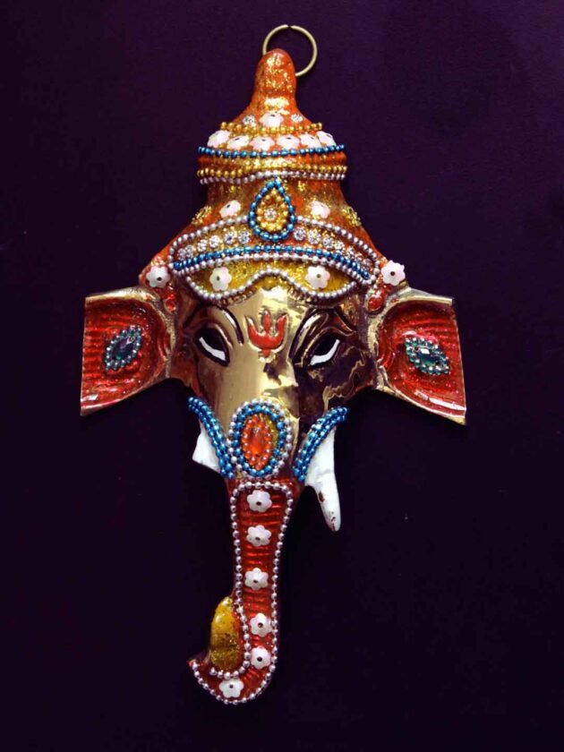 Orange-mukut-enamelled-brass-ganesha-wall-decor