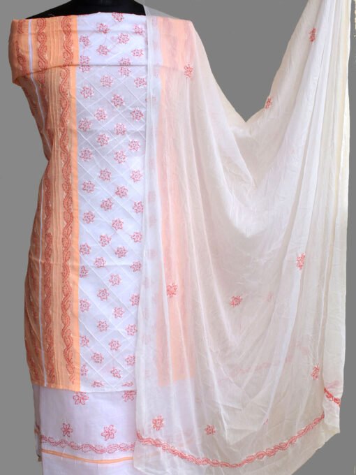 Peach-and-white-lucknow-embroidery-cotton-ladies-suit