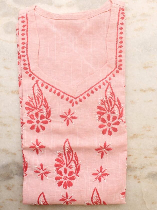 Peach-cotton-chikankari-kurta-Shilphaat