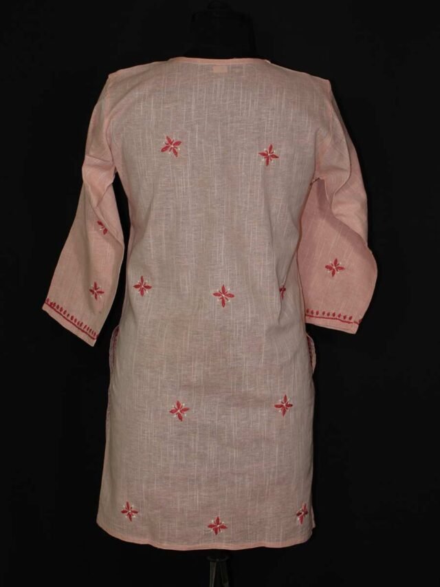 Peach-lucknow-chikankari-cotton-ladies-kurta-Shilphaat