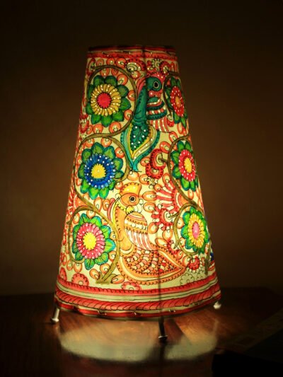 Peacocks-painted-big-tholu-bommalata-table-lamp