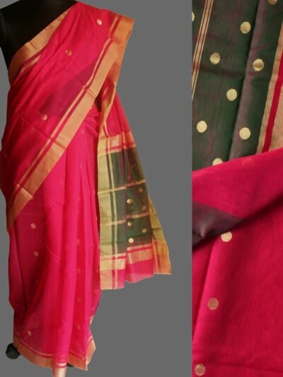 Pink-and-green-zari-chanderi-silk-saree