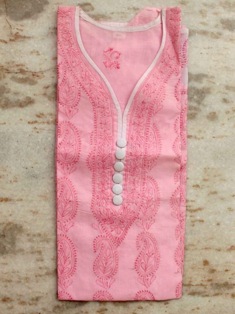 Chikankari embroidered Pink ladies Kurta – Shilphaat.com