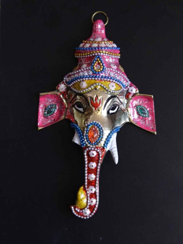 Pink-enamelled-brass-ganesha-wall-decor