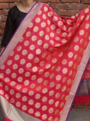 Pink-imitation-katan-silk-banarasi-dupatta at Shilphaat.com