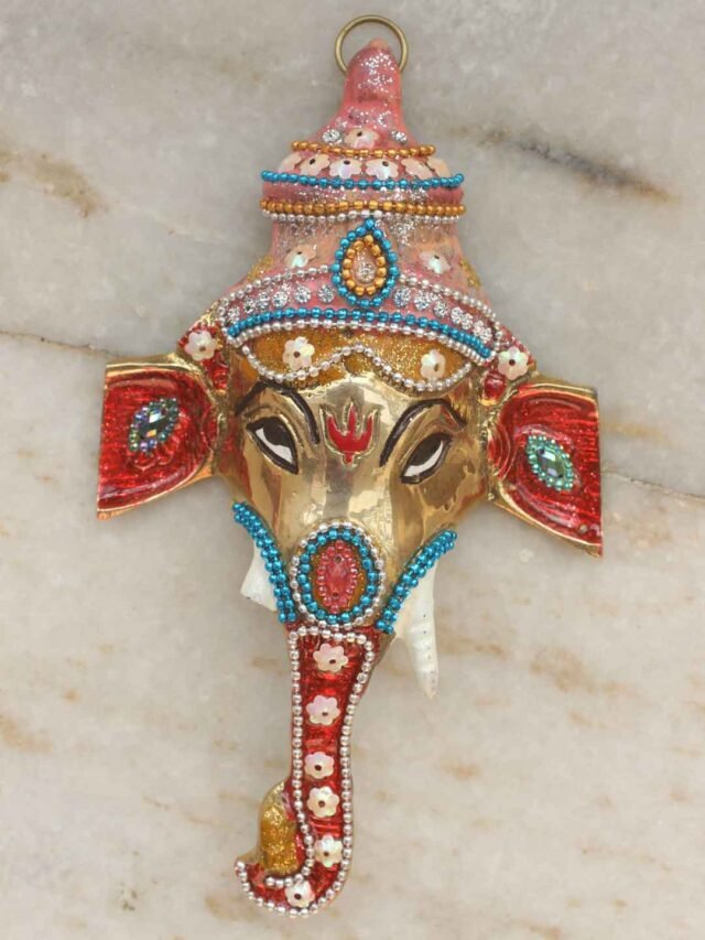 Pink-mukut-brass-Ganesha