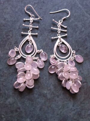 Pink-stone-pure-silver-earrings