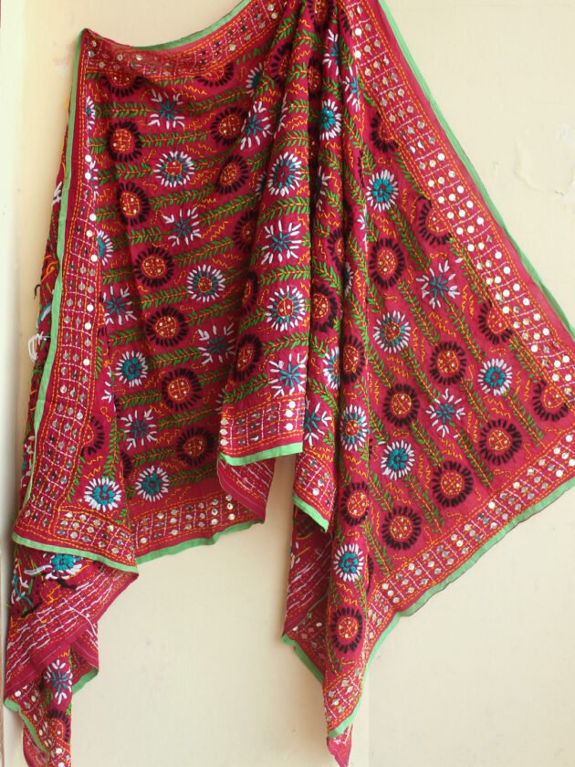 Pinkish-red-georgette-phulkari-dupatta