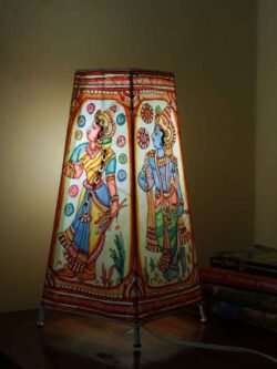 Radha-krishna-Handpainted--rectangular--leather-home-lamp