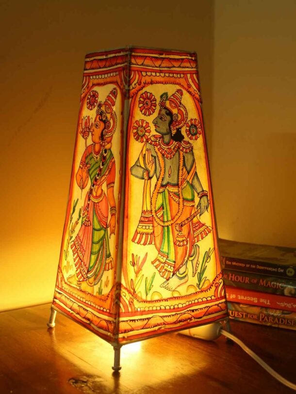 Radha-krishna-rectangular-Tholu-bommalata-table-lamp
