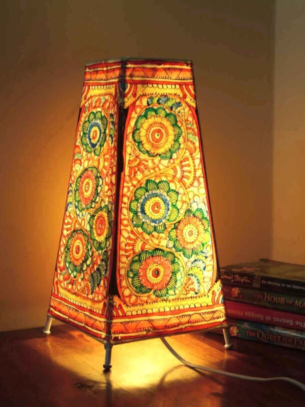 Rectangular-floral-design-bedside-leather-lamp