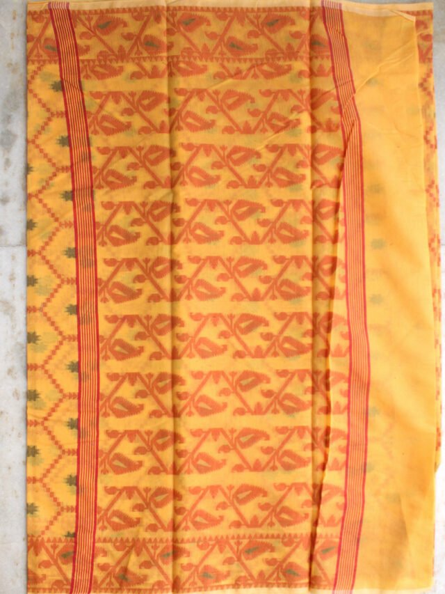 Red-Yellow-poly-cotton-benares-sari