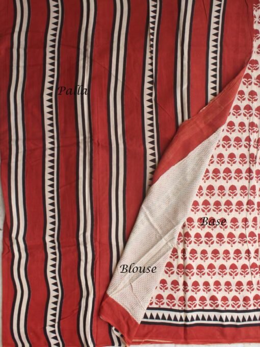 Red-and-Off-white-block-printed-cotton-sari.Shilphaat