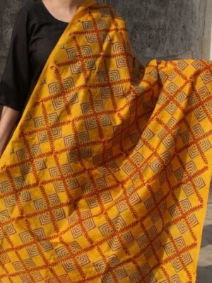Red-and-Yellow-Block-print-Kanthawork-silk-dupatta