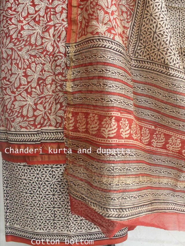 Red-and-beige-bagru-printed-chanderi-3pc-ladies-suit