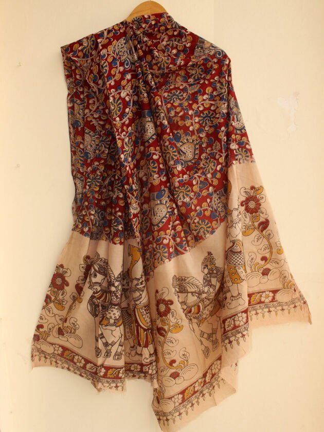 Red-and-beige-kalamkari-cotton-dupatta