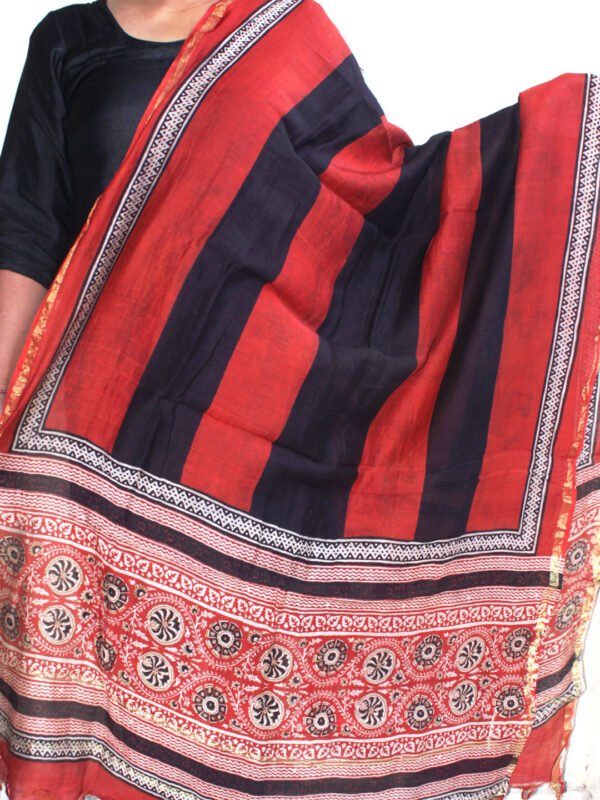 Red Check Silk Blend Dupatta