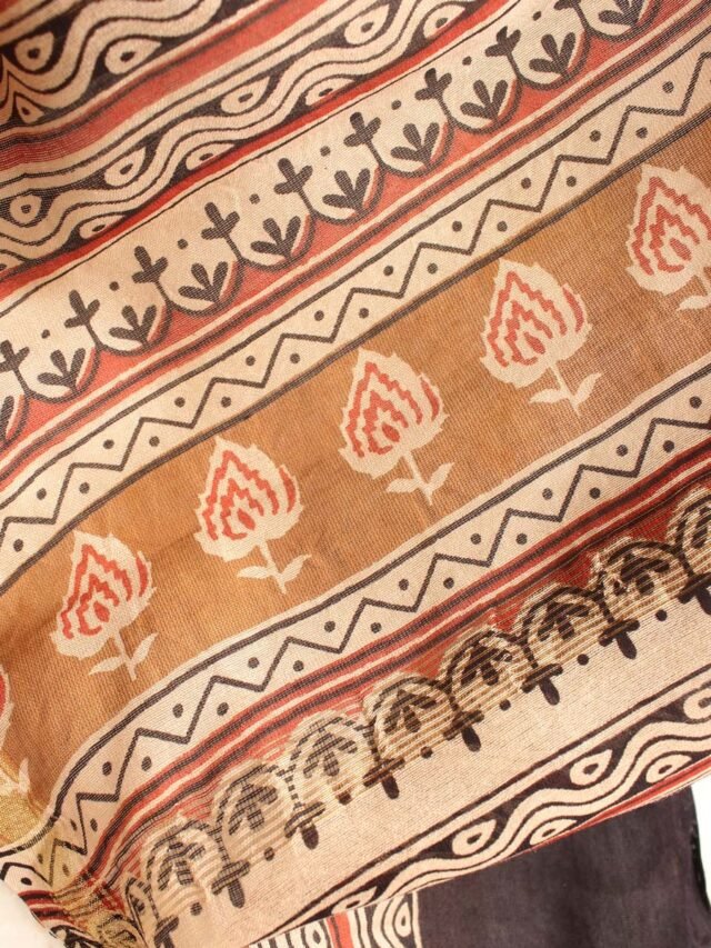 Red-and-black-silk-cotton-block-printed-sari-shilphaat
